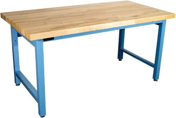 Proline - 72 Wide x 30" Deep x 36" High, Butcher Block Maple Workbench - Adjustable Height Legs, Blue - Apex Tool & Supply