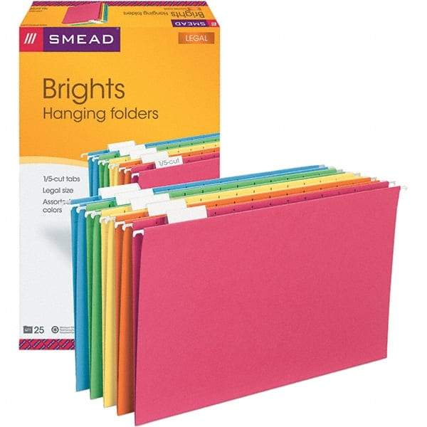 SMEAD - 14-5/8 x 9-1/2", Legal, Assorted Colors, Hanging File Folder - 11 Point Stock, 1/5 Tab Cut Location - Apex Tool & Supply