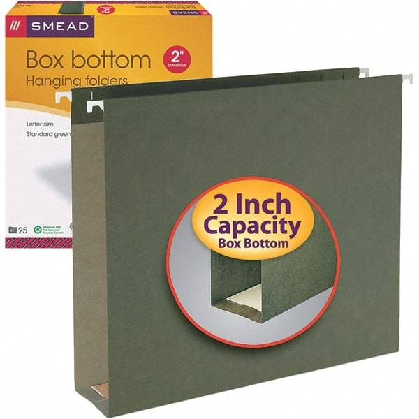 SMEAD - 12-1/4 x 9-1/2", Letter Size, Standard Green, Hanging File Folders with Box Bottom - 11 Point Stock - Apex Tool & Supply