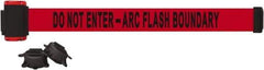 Banner Stakes - 7' Long x 2-1/2" Wide Nylon/Polyester Magnetic Wall Mount Barrier - Black on Red - Apex Tool & Supply
