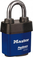 Master Lock - 1-1/8" Shackle Clearance, Keyed Different Padlock - 5/16" Shackle Diam, Laminated Steel - Apex Tool & Supply