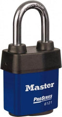 Master Lock - 1-1/2" Shackle Clearance, Keyed Different Padlock - 5/16" Shackle Diam, Laminated Steel - Apex Tool & Supply