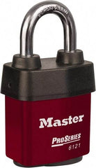 Master Lock - 1-1/8" Shackle Clearance, Keyed Different Padlock - 5/16" Shackle Diam, Laminated Steel - Apex Tool & Supply