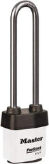 Master Lock - 5-5/8" Shackle Clearance, Keyed Different Padlock - 5/16" Shackle Diam, Laminated Steel - Apex Tool & Supply