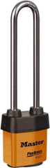 Master Lock - 5-5/8" Shackle Clearance, Keyed Different Padlock - 5/16" Shackle Diam, Laminated Steel - Apex Tool & Supply