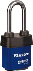 Master Lock - 5-5/8" Shackle Clearance, Keyed Different Padlock - 5/16" Shackle Diam, Laminated Steel - Apex Tool & Supply