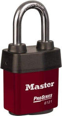 Master Lock - 1-1/2" Shackle Clearance, Keyed Different Padlock - 5/16" Shackle Diam, Laminated Steel - Apex Tool & Supply