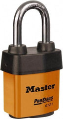 Master Lock - 1-1/2" Shackle Clearance, Keyed Different Padlock - 5/16" Shackle Diam, Laminated Steel - Apex Tool & Supply