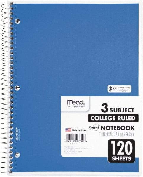 Mead - 120 Sheet, 8-1/2 x 11", College Ruled Spiral Bound Notebook - Assorted Colors - Apex Tool & Supply