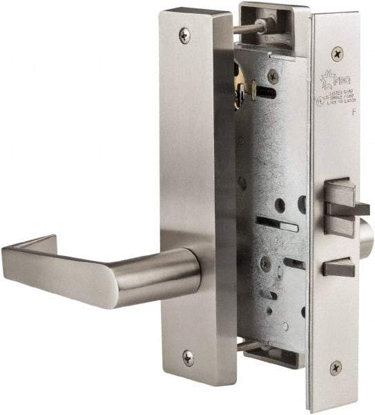 Ability One - Grade 1 Privacy Lever Lockset - 2-3/4" Back Set, Zinc, Satin Stainless Steel Finish - Apex Tool & Supply