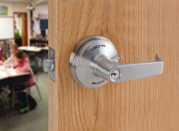 Ability One - Grade 1 Security Lever Lockset - 2-3/4" Back Set, Zinc, Satin Chrome Finish - Apex Tool & Supply