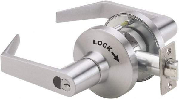 Ability One - Grade 1 Vestibule/Classroom/Security Lever Lockset - 2-3/4" Back Set, Zinc, Satin Chrome Finish - Apex Tool & Supply