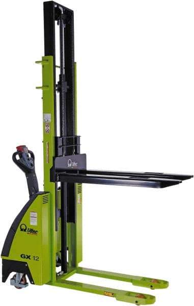 Vestil - 2,500 Lb Capacity, 89" Lift Height, Battery Operated Self-Propelled Electric Stacker - 45" Fork Length x 22" Fork Width - Apex Tool & Supply