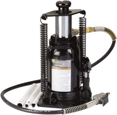 Omega Lift Equipment - 20 Ton Capacity Hydraulic Bottle Jack - 9-5/8" to 18-7/8" High, 9-1/4" Piston Stroke, 6" Screw Length, 6-3/4" Long x 9" Wide Base - Apex Tool & Supply