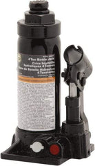 Omega Lift Equipment - 4 Ton Capacity Hydraulic Bottle Jack - 8-1/8" to 15-1/2" High, 7-3/8" Piston Stroke, 2" Screw Length, 3-7/8" Long x 4-1/4" Wide Base - Apex Tool & Supply