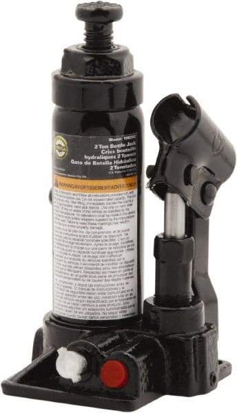Omega Lift Equipment - 2 Ton Capacity Hydraulic Bottle Jack - 7-1/4" to 13-3/4" High, 6-1/2" Piston Stroke, 2" Screw Length, 3-5/8" Long x 3-7/8" Wide Base - Apex Tool & Supply