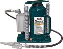 Safeguard - 20 Ton Capacity Air-Actuated Bottle Jack - 10-1/2" to 20-1/2" High, 6.77" Piston Stroke, 1.42" Screw Diam, 2.2" Plunger Diam, 7" Long x 9-1/2" Wide Base - Apex Tool & Supply