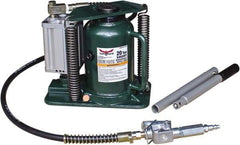Safeguard - 20 Ton Capacity Air-Actuated Bottle Jack - 8-1/4" to 15-1/2" High, 4.92" Piston Stroke, 3-1/4" Screw Length, 1.42" Screw Diam, 2.2" Plunger Diam, 7" Long x 9-1/2" Wide Base - Apex Tool & Supply