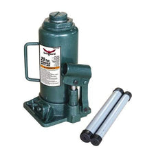 Safeguard - 20 Ton Capacity Hydraulic Bottle Jack - 9-1/2" to 17-3/4" High, 5.91" Piston Stroke, 1-7/8" Screw Length, 1.42" Screw Diam, 2.09" Plunger Diam, 5-15/16" Long x 6-1/4" Wide Base - Apex Tool & Supply
