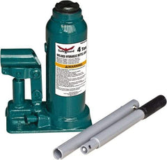 Safeguard - 2 Ton Capacity Hydraulic Bottle Jack - 7-1/2" to 14-3/8" High, 4.53" Piston Stroke, 2-3/8" Screw Length, 0.55" Screw Diam, 0.79" Plunger Diam, 2-1/2" Long x 4-15/16" Wide Base - Apex Tool & Supply