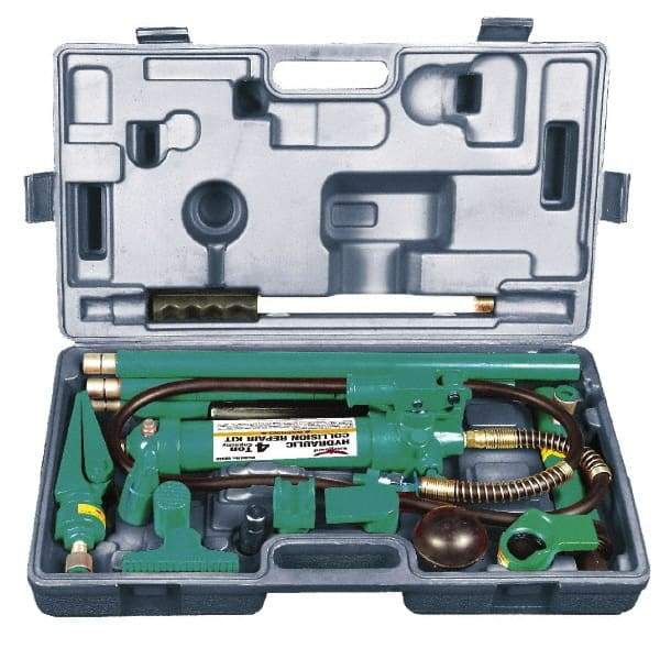 Safeguard - 18 Piece Automotive Collision Repair Kit - Extention Tubes, Base, Wedge Head, V-Base, Adapters, Serrated Saddle, Rubber Head, Pump, 1/2 Ton Spreader, Ram, Hose - Apex Tool & Supply
