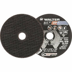 WALTER Surface Technologies - 2-1/2" 24 Grit Aluminum Oxide Cutoff Wheel - 1/16" Thick, 3/8" Arbor, 30,350 Max RPM, Use with Die Grinders - Apex Tool & Supply