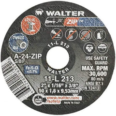 WALTER Surface Technologies - 2" 24 Grit Aluminum Oxide Cutoff Wheel - 1/16" Thick, 3/8" Arbor, 30,600 Max RPM, Use with Die Grinders - Apex Tool & Supply