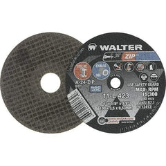 WALTER Surface Technologies - 4" 24 Grit Aluminum Oxide Cutoff Wheel - 1/8" Thick, 3/8" Arbor, 15,300 Max RPM, Use with Die Grinders - Apex Tool & Supply