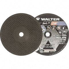 WALTER Surface Technologies - 4" 60 Grit Aluminum Oxide Cutoff Wheel - 1/16" Thick, 3/8" Arbor, 19,100 Max RPM, Use with Die Grinders - Apex Tool & Supply