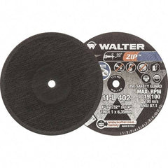 WALTER Surface Technologies - 4" 60 Grit Aluminum Oxide Cutoff Wheel - 1/32" Thick, 1/4" Arbor, 19,100 Max RPM, Use with Die Grinders - Apex Tool & Supply