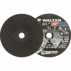 WALTER Surface Technologies - 3" 24 Grit Aluminum Oxide Cutoff Wheel - 1/8" Thick, 3/8" Arbor, 20,000 Max RPM, Use with Die Grinders - Apex Tool & Supply