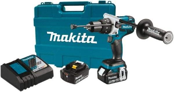 Makita - 18 Volt 1/2" Chuck Pistol Grip Handle Cordless Drill - 0-2100 RPM, Reversible, 2 Lithium-Ion Batteries Included - Apex Tool & Supply