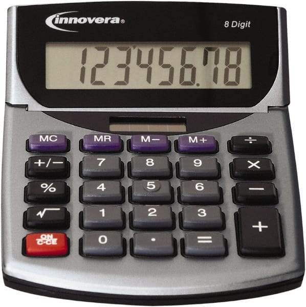 innovera - 8-Digit LCD Portable Calculator - Silver & Black, Solar & Battery Powered, 8.19" Long x 5.98" Wide - Apex Tool & Supply
