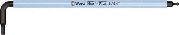 Wera - 5/64" Hex, Long Arm, Hex Key - 4" OAL, Cast Steel, Inch System of Measurement - Apex Tool & Supply