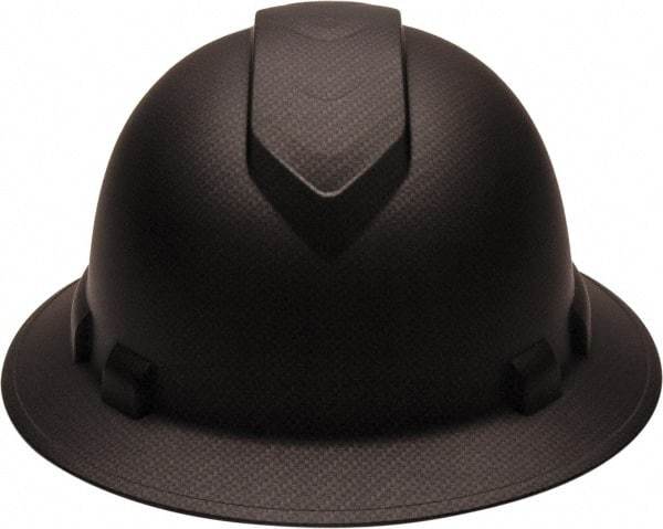 PYRAMEX - ANSI Type I, Class E Rated, 4-Point, Ratchet Adjustment Hard Hat - One Size Fits Most, Graphite, Full Brim - Apex Tool & Supply