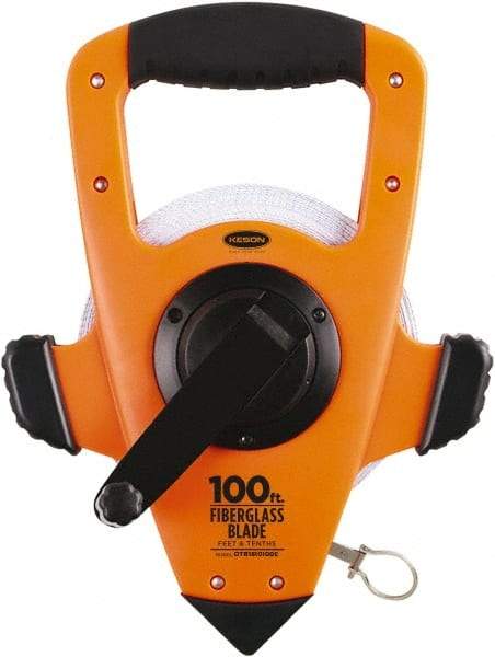 Keson - 100' x 1/2" Tape Measure - 1/8, 1/10 & 1/100" Graduation - Apex Tool & Supply