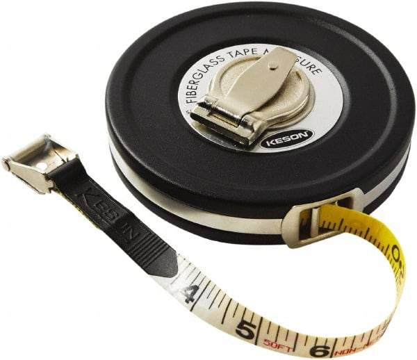 Keson - 50' x 1/2" Tape Measure - 1/8, 1/10 & 1/100" Graduation - Apex Tool & Supply