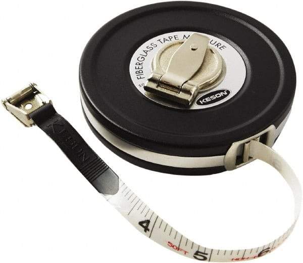 Keson - 50' x 1/2" Tape Measure - 1/10 & 1/100" Graduation - Apex Tool & Supply