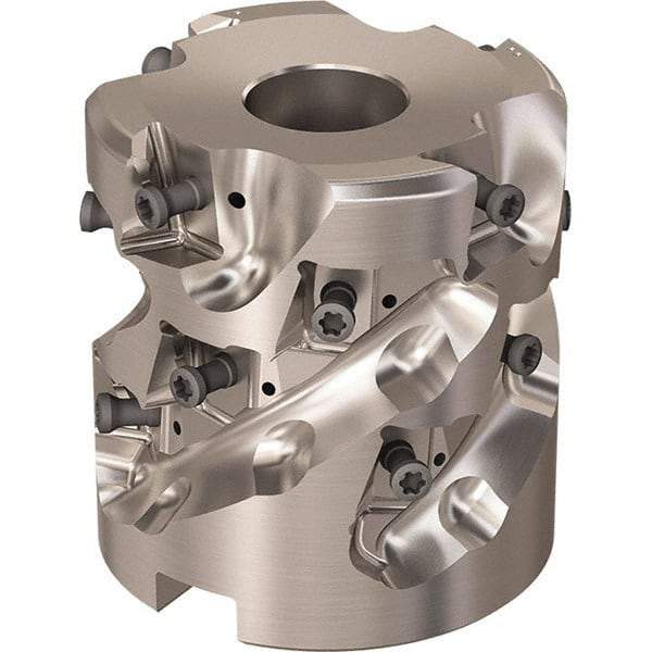 Seco - 16 Inserts, 2.4803" Cut Diam, 1.06" Arbor Diam, 46mm Max Depth of Cut, Indexable Square-Shoulder Face Mill - 90° Lead Angle, 2.5591" High, LOEX-12 Insert Compatibility, Through Coolant, Series Square T4-12 - Apex Tool & Supply