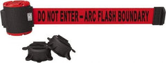 Banner Stakes - 30' Long x 2-1/2" Wide Nylon/Polyester Magnetic Wall Mount Barrier - Black on Red - Apex Tool & Supply