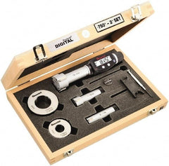 Starrett - 20 to 50mm, 80mm Gage Depth, 0.001mm Resolution, Friction Thimble, IP65 Electronic Inside Hole Micrometer Set - Accurate to 0.004mm, 1 Head, 3 Anvils, 2 Setting Rings, Data Output, Instant Inch/Millimeter Conversion - Apex Tool & Supply