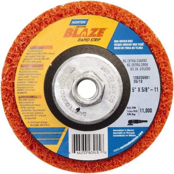 Norton - 5" Extra Coarse Grade Aluminum Oxide Deburring Disc - 5/8" Center Hole, Arbor Connection - Apex Tool & Supply