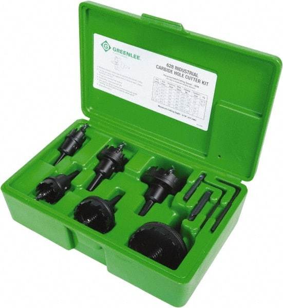 Greenlee - 11 Piece, 7/8 to 2-1/2" Cutter Diam, 0.187" Cutting Depth, Carbide Annular Cutter Set - Oxide Finish - Apex Tool & Supply