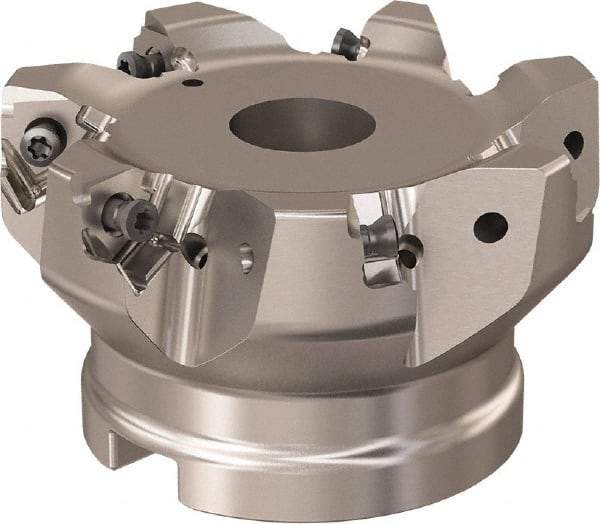 Seco - 7 Inserts, 84mm Cut Diam, 27mm Arbor Diam, 7.5mm Max Depth of Cut, Indexable Square-Shoulder Face Mill - 90° Lead Angle, 50mm High, XNEX 08 Insert Compatibility, Through Coolant, Series R220.96 - Apex Tool & Supply