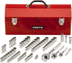 Proto - 81 Piece 1/4", 3/8" & 1/2" Drive Chrome Finish Deep Well Socket Set - 6, 12 Points, 5/32" to 13/16" (4mm to 19mm) Range, Inch/Metric Measurement Standard - Apex Tool & Supply