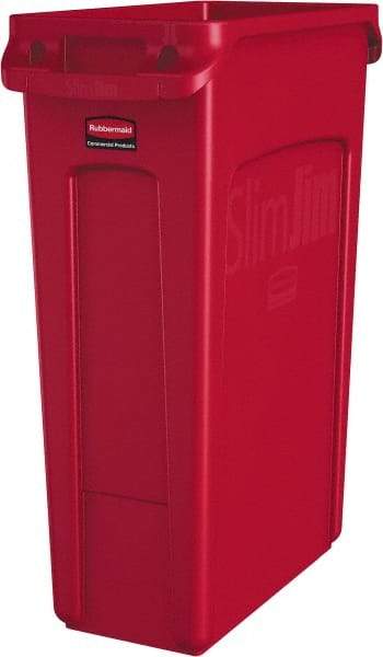 Rubbermaid - 23 Gal Red Rectangle Trash Can - Polyethylene, None Graphic, 30" High x 22" Long x 11" Wide, Lid Not Included - Apex Tool & Supply