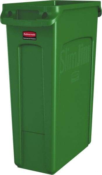 Rubbermaid - 23 Gal Green Rectangle Trash Can - Polyethylene, None Graphic, 30" High x 22" Long x 11" Wide, Lid Not Included - Apex Tool & Supply