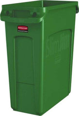 Rubbermaid - 16 Gal Green Rectangle Trash Can - Polyethylene, None Graphic, 25" High x 22" Long x 11" Wide, Lid Not Included - Apex Tool & Supply