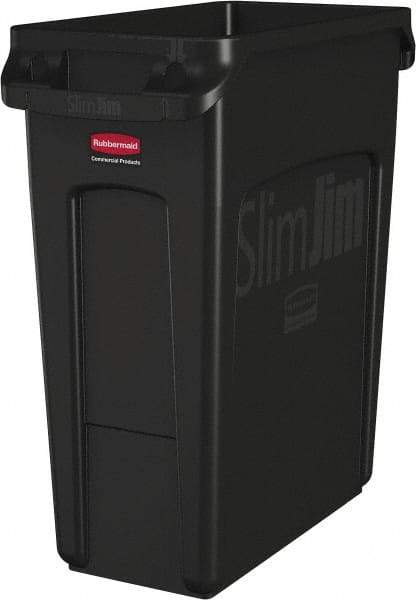 Rubbermaid - 16 Gal Black Rectangle Trash Can - Polyethylene, None Graphic, 25" High x 22" Long x 11" Wide, Lid Not Included - Apex Tool & Supply