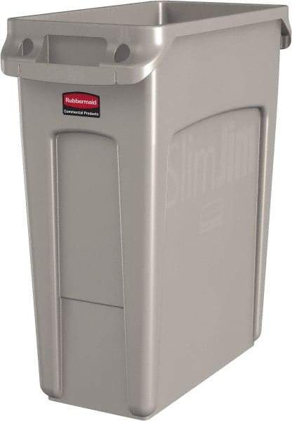 Rubbermaid - 16 Gal Beige Rectangle Trash Can - Polyethylene, None Graphic, 25" High x 22" Long x 11" Wide, Lid Not Included - Apex Tool & Supply